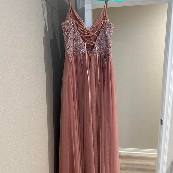SAY YES TO THE DRESS Womens Pink Lace-up Back Lined Slit Formal  Size 9 NWT - Picture 9 of 11